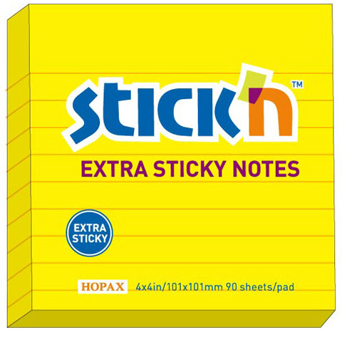 Notes samoprzylepny 101x101 90k. w linie Extra Sticky żółty neon